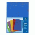 CHEMISE COIN PLASTIQUE VIQUEL A4 POLYPROPYLÈNE 13/100E TRANSPARENTE COULEURS ASSORTIES  PAQUET DE 10 - LOT DE 50