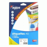 LOT DE 5 - ETIQUETTE ADRESSE JET D'ENCRE ET LASER 65 X 38,5 MM AGIPA 114019 BLANCHE - BOÎTE DE 160