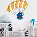 TATOUAGE CHAMBRE DES ENFANTS BÉBÉ STICKER MURAL ELÉPHANT VOLE EN PARACHUTE AUTOLLANT 120X111 CM - MULTICOLORE