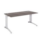 BUREAU DROIT BIOSPACE 2 - L. 160 X P. 80 CM - PLATEAU CÈDRE - PIEDS L BLANC - EMBASE 'BLANCHE'