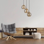 TK LIGHTING SUSPENSION DEVI, AMBRÉE, À 3 LAMPES, RONDE