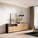 SKRAUT HOME - BUFFET SALON ET CUISINE, 260X80X37 CM, 5 PORTES, MEUBLE CHAUSSURE, CHÊNE ET NOIR