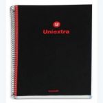 UNIPAPEL CAHIER SPIRALE A4 200 PAGES 90G 5X5 PERFORÉES 4 TROUS+DÉTACHABLES. COUVERTURE CARTE NOIRE/ROUGE