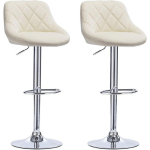 2 X TABOURET DE BAR EN SIMILICUIR. TABOURET POUR BAR-BISTRO AVEC REPOSE-PIED.SIÈGE HAUTEUR RÉGLABLE.CRÈME - WOLTU