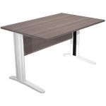 BUREAU DROIT PRONTO PRESTIGE - L.120 X P.80 CM - PLATEAU CENDRE - PIEDS L BLANC