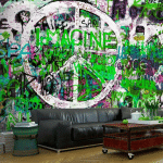 ARTGEIST - PAPIER PEINT GRAFFITIS VERTS - 100 X 70 CM - VERT ET BLANC