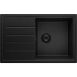 EVIER CUISINE EN GRANIT 78 X 50 CM LAVABO 1 BAC + SIPHON CLASSIQUE, ÉVIER À ENCASTRER DE PRIMAGRAN TOUT NOIR - BLACK#BLACK