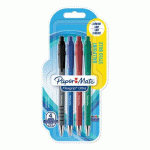 STYLO BILLE PAPER MATE FLEXGRIP ULTRA RÉTRACTABLE POINTE MOYENNE 1MM - BLISTER DE 4 COULEURS ASSORTIES