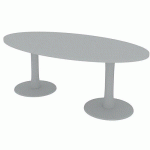 TABLE DE RÉUNION PLATEAU OVALE L.200 GRIS 2 PIEDS - QUADRIFOGLIO