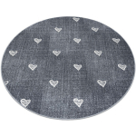 TAPIS POUR ENFANTS HEARTS CERCLE JEANS, VINTAGE CŒURS - GRIS GREY CERCLE 100 CM