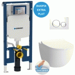 PACK WC BATI-SUPPORT GEBERIT UP720 EXTRA-PLAT + WC VITRA SENTO SANS BRIDE + ABATTANT SOFTCLOSE + PLAQUE BLANCHE