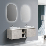 ENSEMBLE DE MEUBLES DE SALLE DE BAIN INALCO 1500 GRIS EFFET BÉTON - MIROIR EN OPTION AVEC TROUS PRÉ-PERCÉS POUR LA ROBINETTERIE, AVEC 2X MIROIR LED