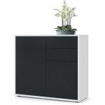 VLADON - COMMODE ARMOIRE DRESSOIR CRÉDENCE BEN BLANC MAT, HAUTE BRILLANCE & TONS NATURELS - FAÇADES EN NOIR MAT CORPS MAT - FAÇADES EN NOIR MAT CORPS