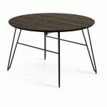 TABLE RONDE EXTENSIBLE MILIAN PLACAGE EN FRÊNE ET PIEDS EN ACIER NOIR Ø 120 (200) CM - NOIR - KAVE HOME
