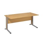 BUREAU DROIT VARIATION TENDANCE - L. 160 X P. 80 CM - PLATEAU HÊTRE - PIEDS ALUMINIUM - CARTERS FINITION HÊTRE