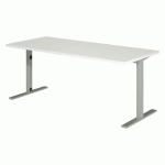 BUREAU DROIT OPTYMA L 180 CM PLATEAU BLANC PIEDS FINITION ALUMINIUM