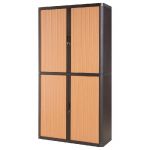 ARMOIRE POLYSTYRÈNE EASYOFFICE - A RIDEAUX - L. 110 X H. 204  CM - CORPS NOIR  - RIDEAUX HÊTRE