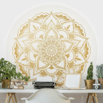 PAPIER PEINT ROND AUTOCOLLANT - MANDALA FLOWER GOLD WHITE Ø 50CM