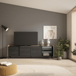 SKRAUT HOME - MEUBLE TV EFFET BOIS NOIR ET CHÊNE 207X35X61CM AVEC PIEDS