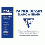 POCHETTE 12 FEUILLES PAPIER DESSIN BLANC 24 X 32 CM CLAIREFONTAINE À GRAIN 224 G