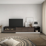 SKRAUT HOME - MEUBLE TV EFFET BOIS DE CHÊNE ET NOIR 310X37X50CM CHEMINÉE EFFET FEU