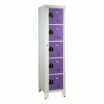 VESTIAIRE VISITABLE IDÉAL COLLÈGE - 1 COLONNE 5 CASIERS MONOBLOC GRIS LILAS
