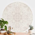 PAPIER PEINT ROND AUTOCOLLANT - MANDALA WATERCOLOR ORNAMENT BEIGE Ø 50CM