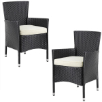 SET DE 2 CHAISES DE JARDIN EN POLYROTIN 88 X 59 X 59 CM AVEC COUSSIN 7 CM MOBILIER DE JARDIN EXTÉRIEUR NOIR