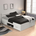 LIT TIROIR BLANC PERLE AVEC SOMMIER ET MATELAS 140X190 - BLANC