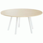 TABLE RÉUNION EVAN Ø 160 CM PIED BLANC PLATEAU CHÊNE CLAIR - MBA