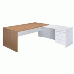 BUREAU RETOUR À DROITE SUR CAISSON L 180 X P 90 CM PLATEAU NOYER RETOUR BLANC PIÈTEMENT PLEIN ESSENZZA