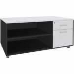 CONSOLE MOBILE 2 TIROIRS DONT 1DS 120X60 BLANC/CARBONE