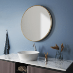 MEYKOERS MIROIR MURAL ROND 70CM MIROIR SIMPLE DE SALLE DE BAIN AVER BORDURE MÉTALLIQUE DORÉE