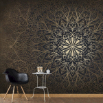 ARTGEIST - PAPIER PEINT ADHÉSIF MANDALA EN NOIR ET BLANC - 147 X 105 CM - BRUN, DORÉ