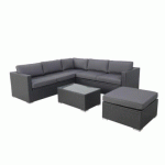 SALON DE JARDIN RÉSINE TRESSÉE D'ANGLE FONCTIONNEL AVEC COFFRE DE RANGEMENT INTÉGRÉ - NOIR GRIS - FARENZA AVRIL PARIS