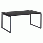 BUREAU DROIT L 160 X P 90 CM PLATEAU NOIR ÉBÈNE PIÈTEMENT ACIER ANTHRACITE SHINY