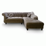 CANAPÉ D'ANGLE BRITTISH VELOURS TAUPE STYLE CHESTERFIELD - TAUPE