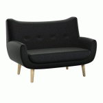 CANAPÉ LUZE, 2 PLACES, PIEDS BOIS, SIMILI CUIR ANTHRACITE