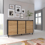 SKRAUT HOME - BUFFET EFFET BOIS DE CHÊNE ET NOIR 156X35X91CM AVEC PIEDS