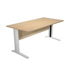 BUREAU DROIT PRONTO MÉTAL - L.160 X P.80 CM - PLATEAU CHÊNE - PIEDS L ALUMINIUM