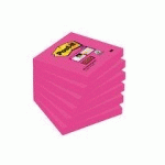 NOTES COULEUR SUPER STICKY POST-IT 76 X 76 MM - BLOC DE 90 FEUILLES - FUCHSIA - LOT DE 6