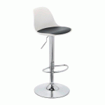LOT DE 2 - TABOURET KOCY BLANC COUSSIN NOIR - PIED CHROMÉ
