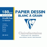 POCHETTE DE 12 FEUILLES PAPIER DESSIN BLANC CLAIREFONTAINE - A4 - 180G - REF : 96155