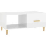 TABLE BASSE BLANC BRILLANT 89,5X50X40 CM BOIS D'INGÉNIERIE