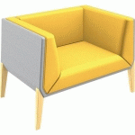 FAUTEUIL ACCORD 1 PL.PIED HÊTRE COUSSIN JAUNE COQUE GRIS - QUADRIFOGLIO