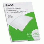 POCHETTES DE PLASTIFICATION BRILLANTES IBICO - A3 - 100 MICRONS - BOITE DE 100