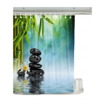 RIDEAU DE DOUCHE AVEC 12 ANNEAUX POUR FIXATION, 180X200 CM, PLANTES VERTES