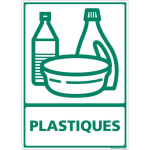 SIGNALETIQUE.BIZ FRANCE - PANNEAU TRI SÉLECTIF PLASTIQUE, RECYCLAGE DES DÉCHETS PLASTIQUES. PLASTIQUE & ALIMENTAIRE. AUTOCOLLANT, PVC OU ALU, AU