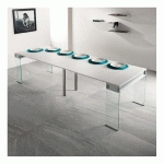 TABLE CONSOLE EXTENSIBLE 45 À 270 CM STEF XL 10 COUVERTS PIÉTEMENT VERRE CLAIR PLATEAU BLANC - BLANC