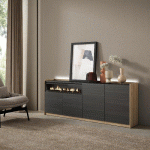 SKRAUT HOME - BUFFET EFFET BOIS NOIR ET CHÊNE 207X37X80CM CHEMINÉE EFFET FEU